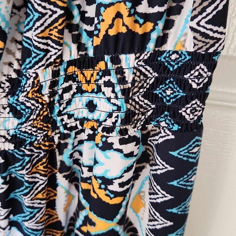 Beach Inc, Blue and Orange Patterned Onepiece Full Length Jumpsuit - Picture 3 of 6